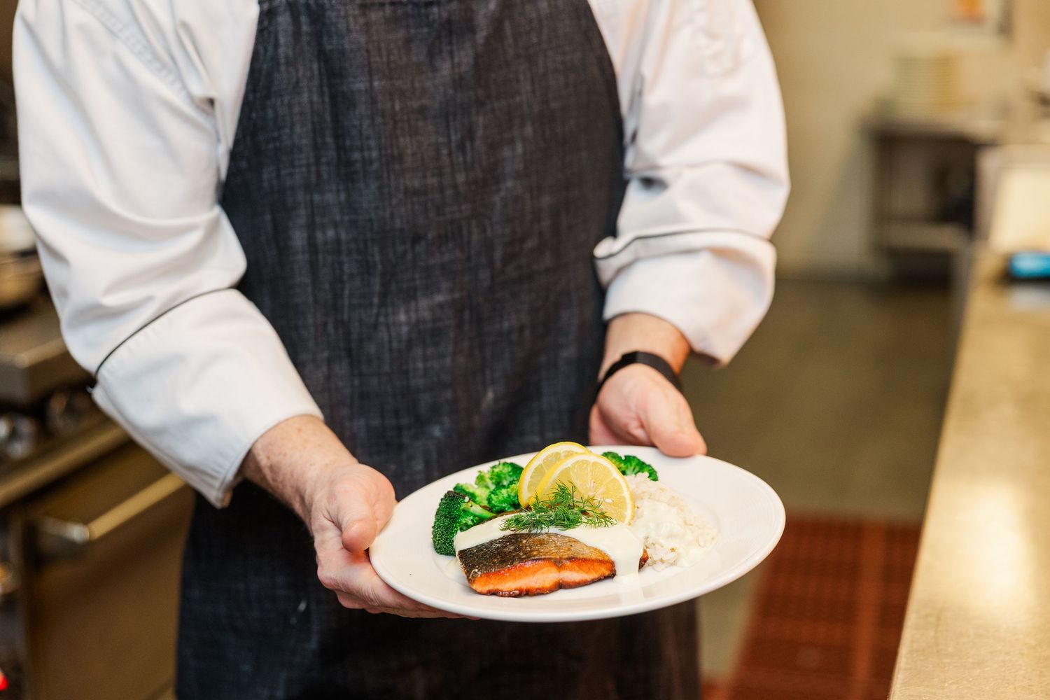 Beacon Hill senior living branding photo in Lombard, Illinois featuring plated meal in dining room