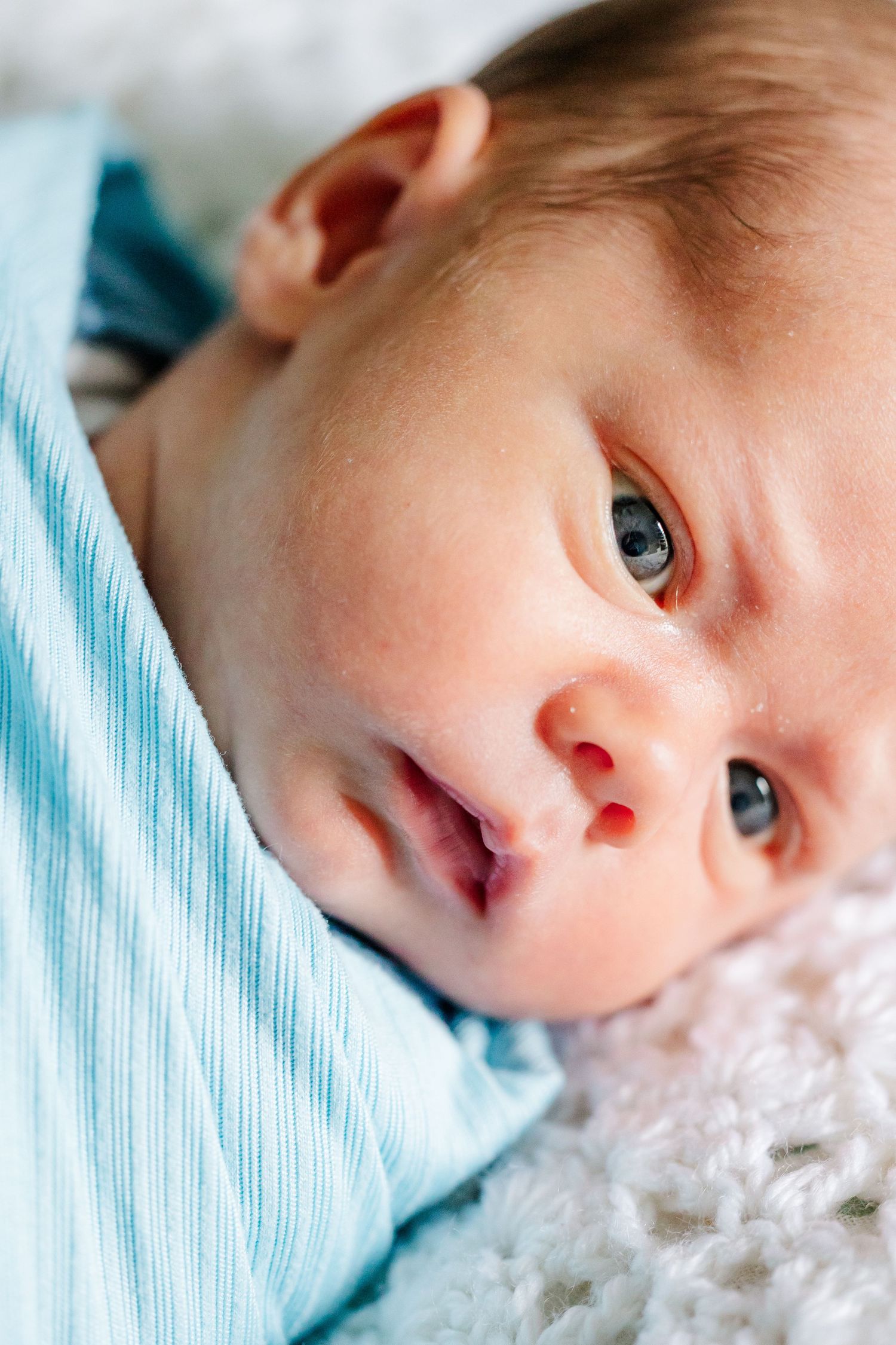 Close-up newborn portrait during in-home lifestyle newborn session in Crystal Lake, Illinois