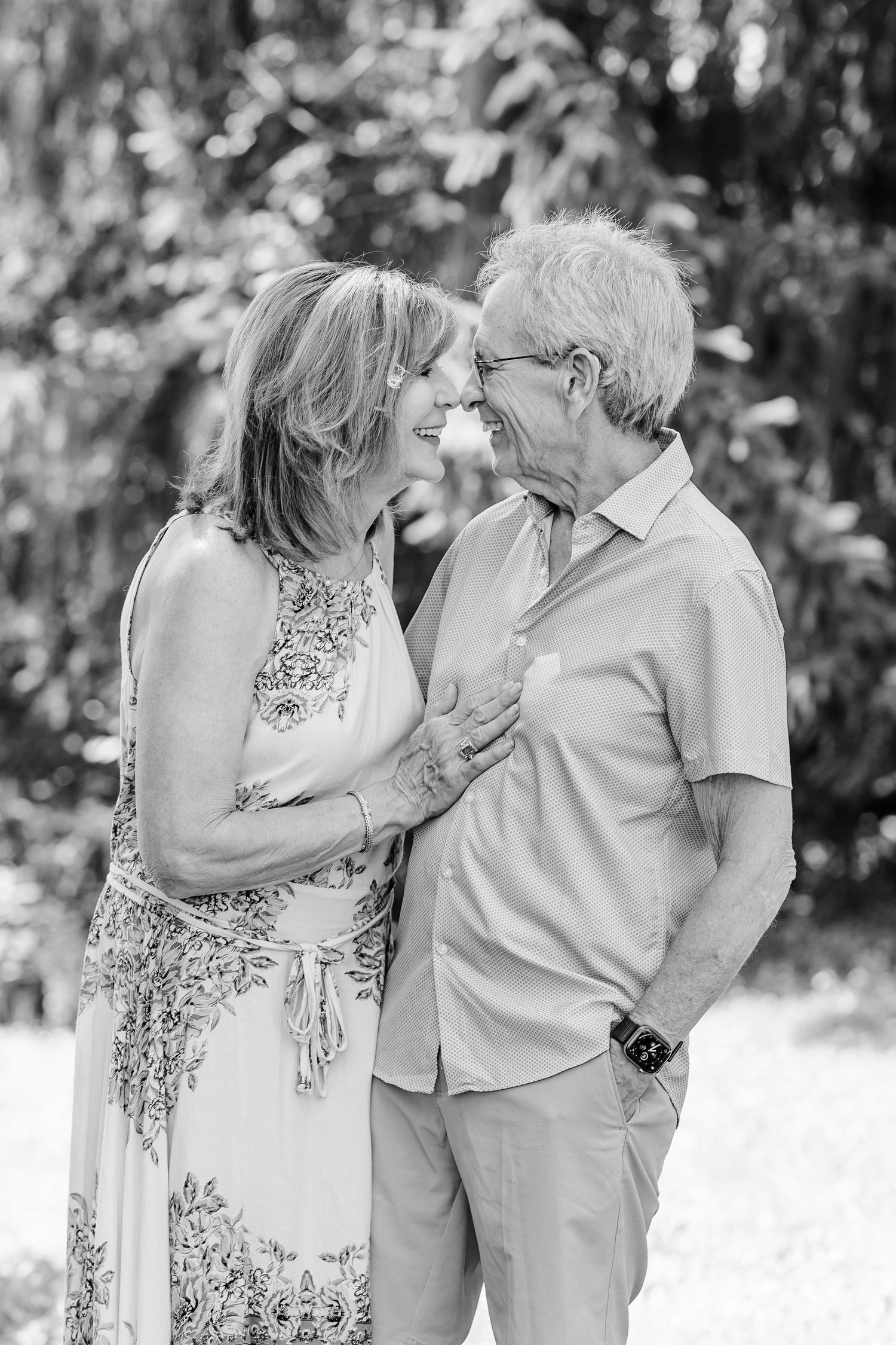 Black and white couple portrait during a summer extended family session in Crystal Lake, Illinois.