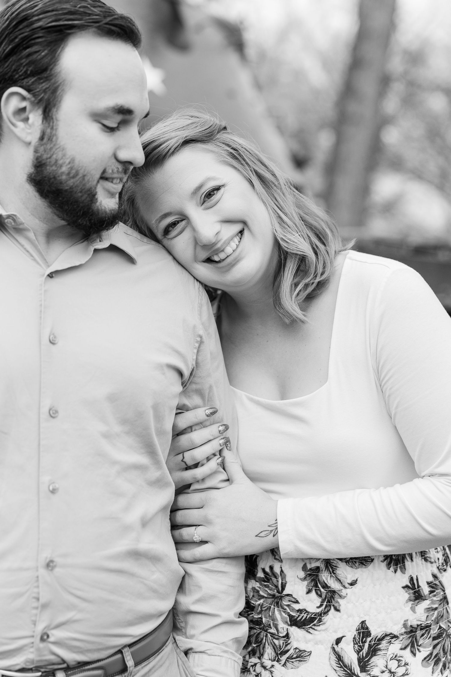 Newly engaged couple at Cantigny Park in Wheaton, IL