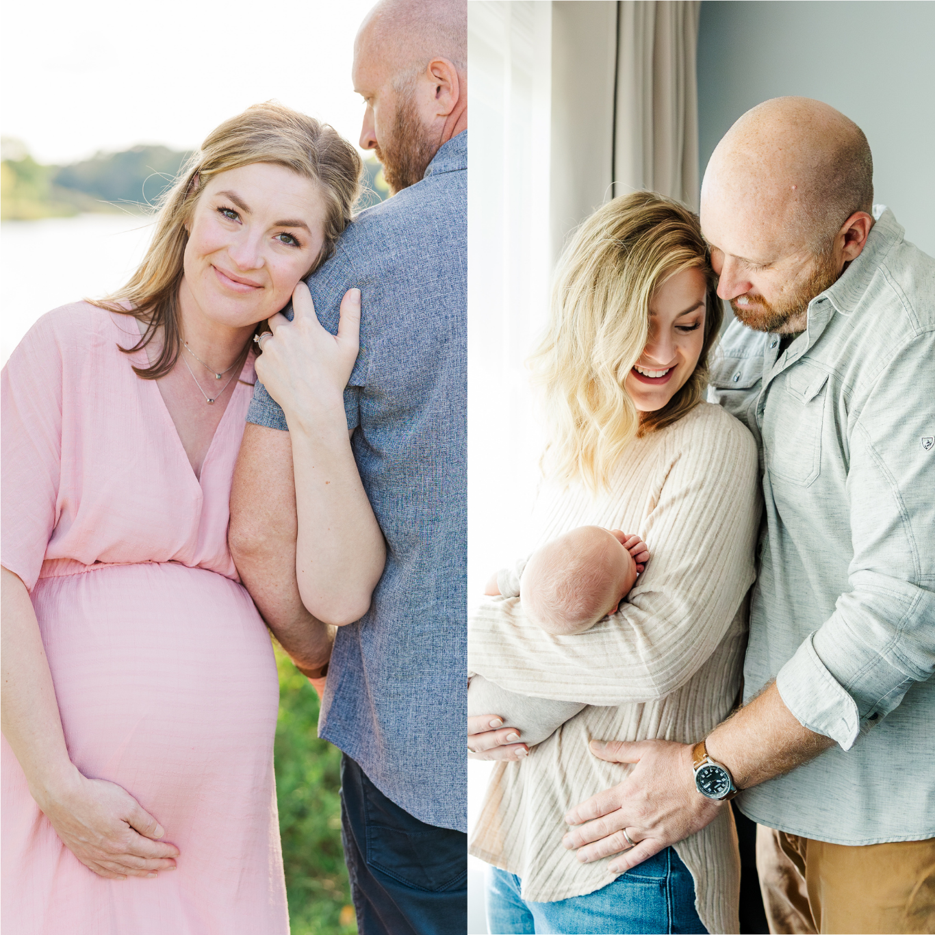 Bump to baby experience featuring maternity photos at Busse Woods and in-home newborn photos in Mount Prospect, Illinois