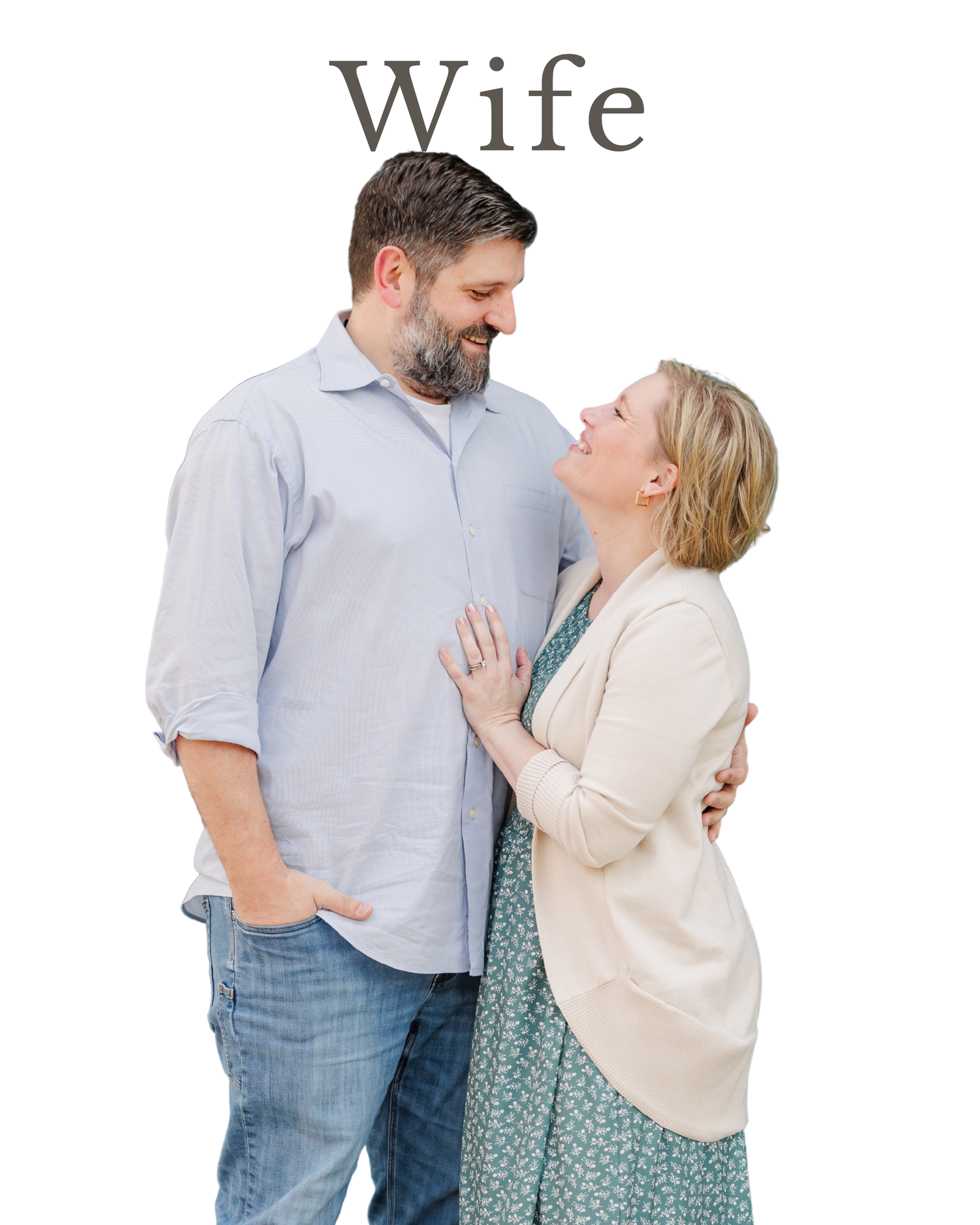 Cassie Lacina smiling with her husband Jordan in a studio couple portrait