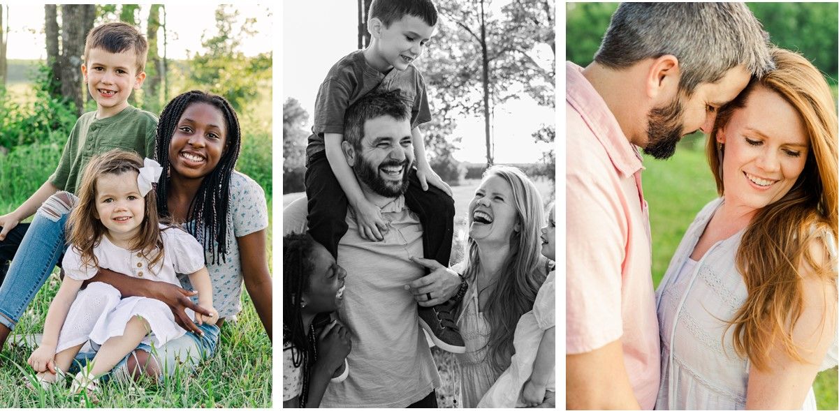Collection of candid outdoor family portraits showing joy and connection.
