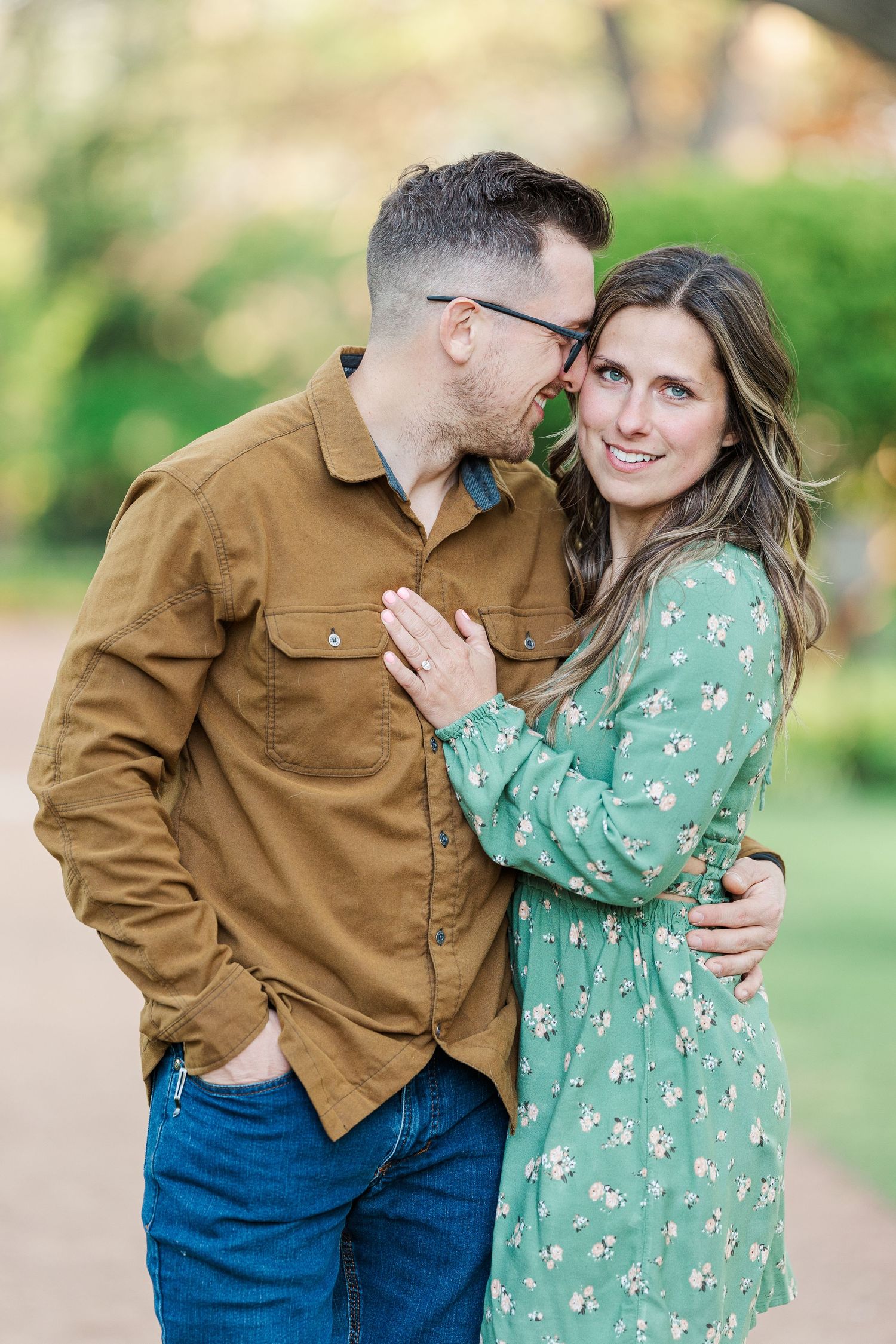Romantic engagement portrait of a couple at Cantigny Park in Wheaton