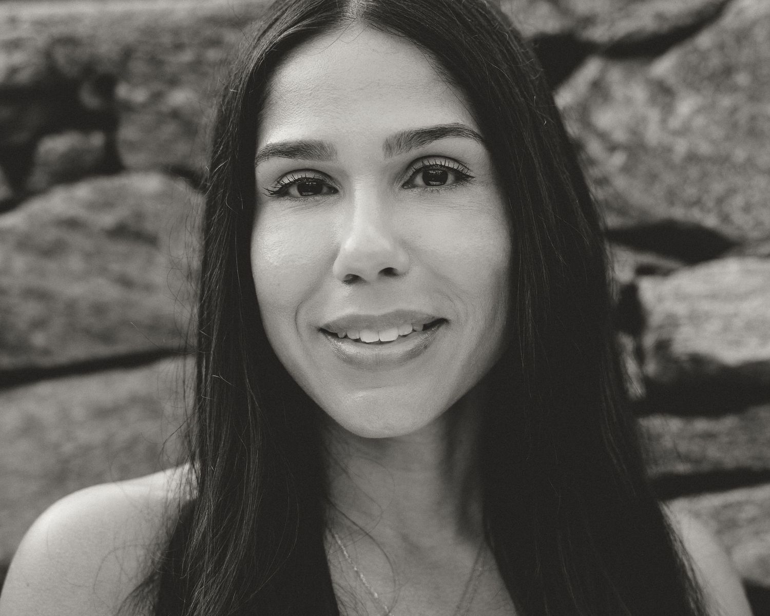 Black and white outdoor portrait of Christina, editorial femme photography in Connecticut
