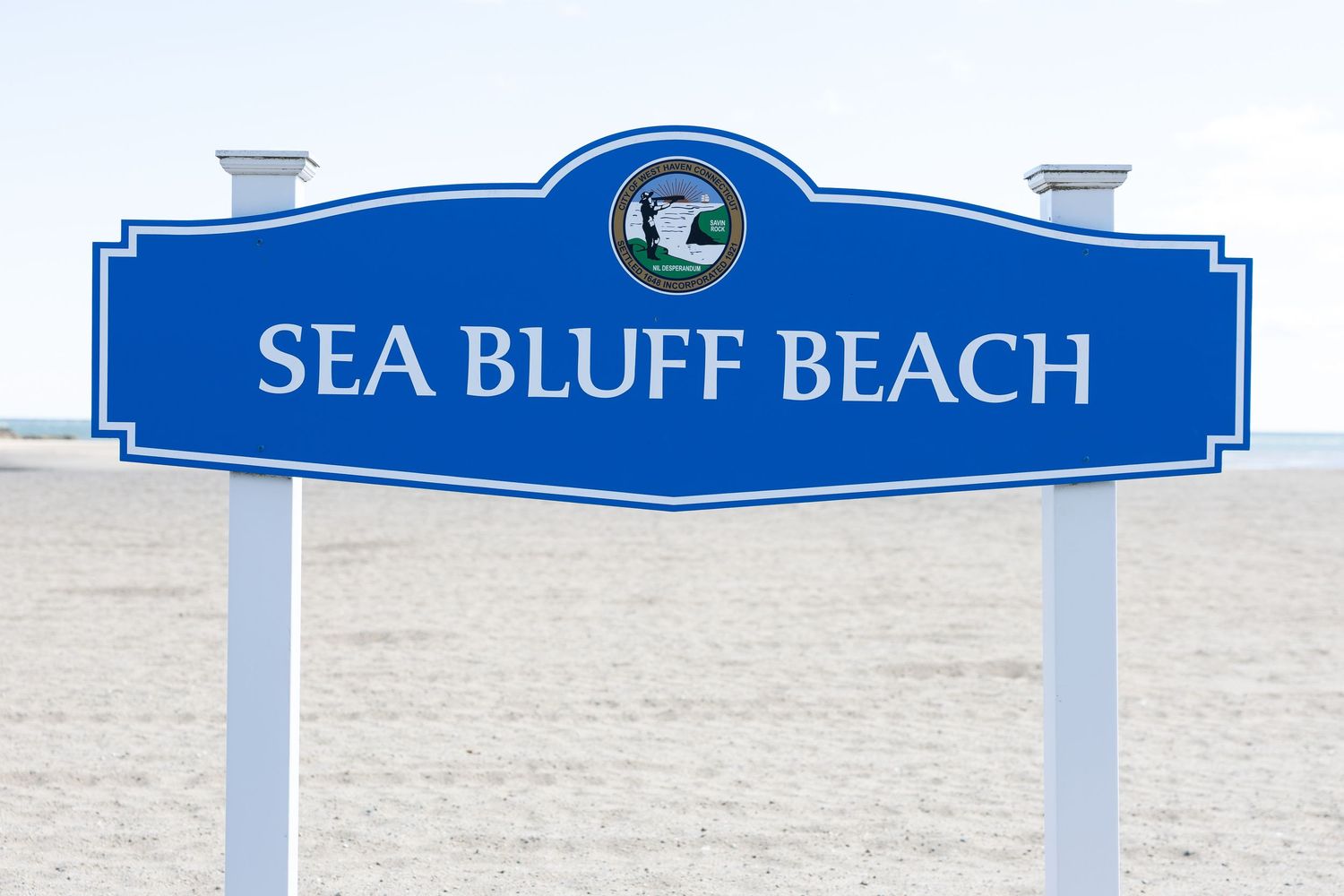 Sea Bluff Beach sign in West Haven CT, outdoor portrait photography location New Haven County
