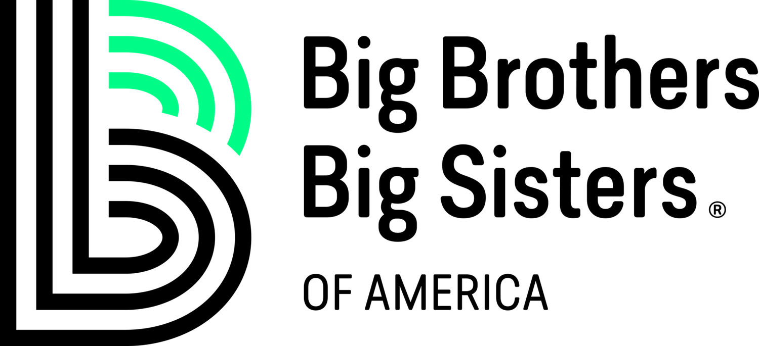 Big Brothers Big Sisters of America logo in black and green with signal wave design elements.