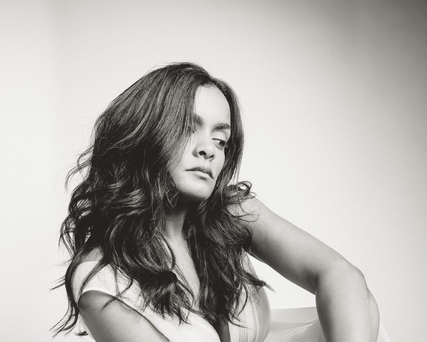 Black and white studio portrait of Noemi Blumenthal, editorial femme photography in Connecticut