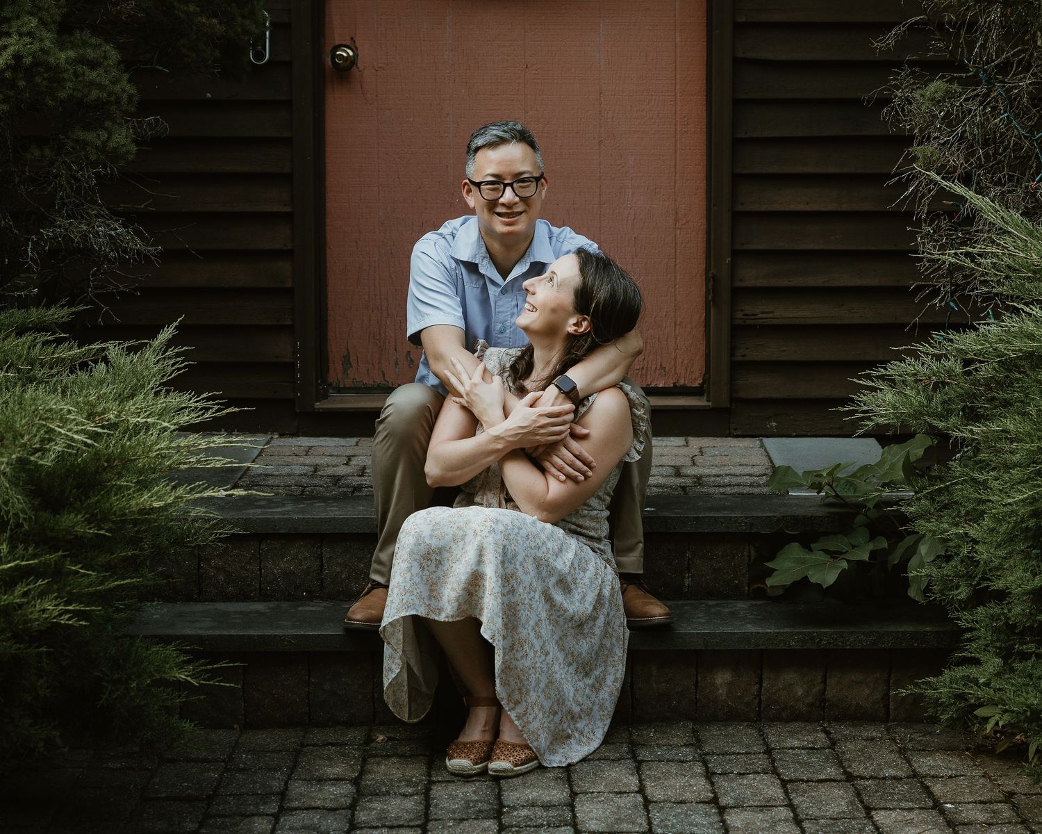 Mother and father portrait on a front porch from a Woodbridge CT family photography session