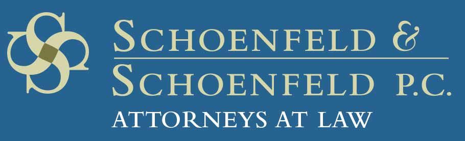 Schoenfeld & Schoenfeld P.C. Attorneys at Law logo on a blue background with gold emblem.