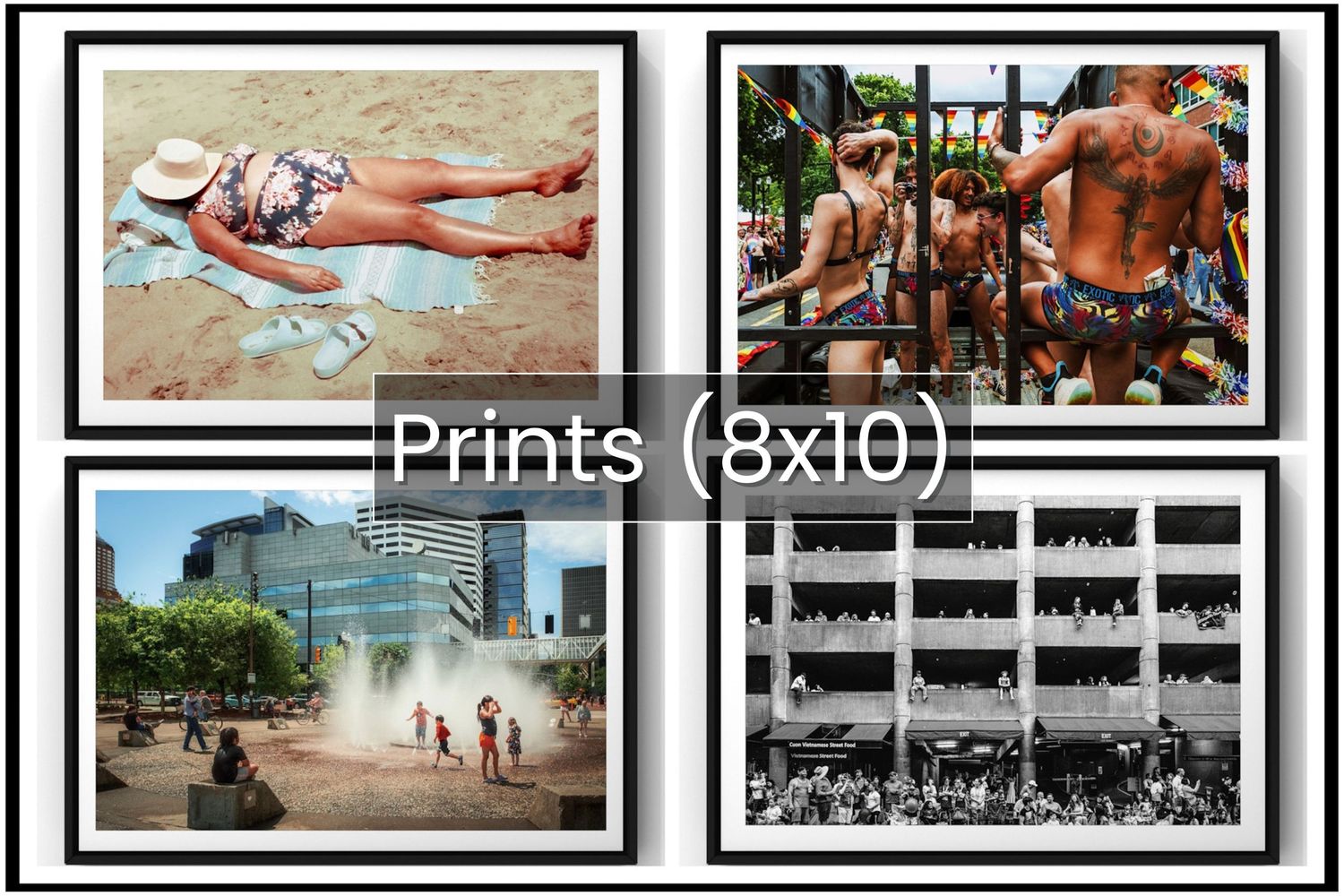 A photo collage showing outdoor beach and exercise scenes in both vintage and modern photography prints.