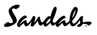 Black script logo for Sandals resorts against white background.