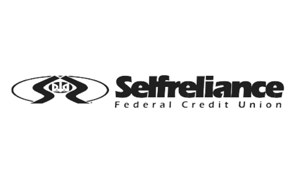 Selfreliance Federal Credit Union logo in black and white with emblem.