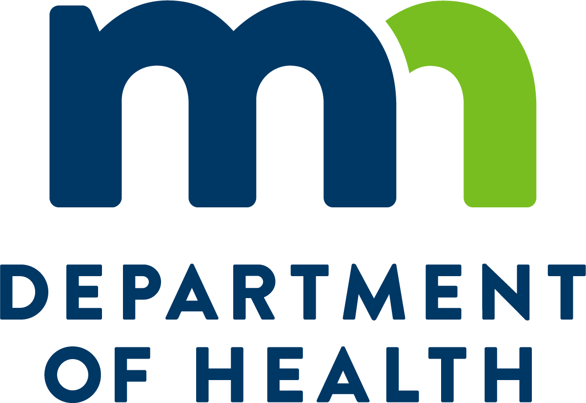 Minnesota Department of Health official logo featuring bold navy blue text and a stylized MN icon with green accent.