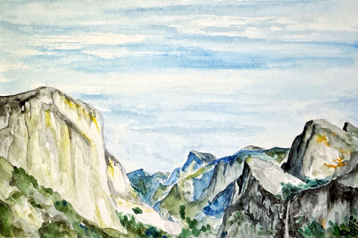 Watercolor painting of El Capitán in Yosemite national park