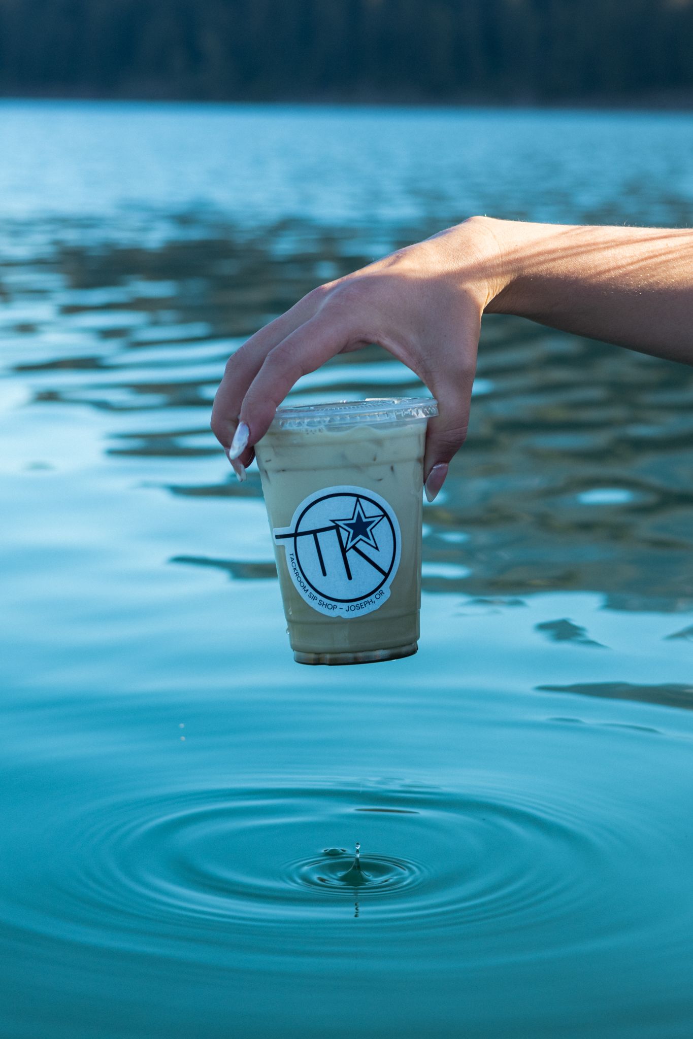 Water drips into the lake in this coffee branding photoshoot.