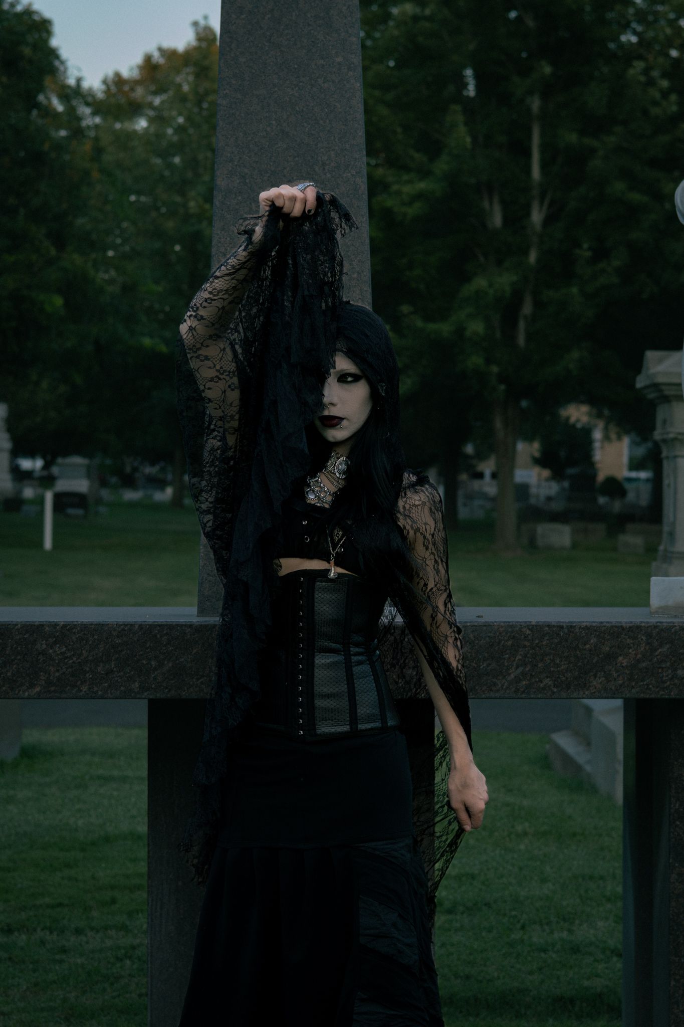 Gothic styled photoshoot at the cemetery, perfect location for Halloween.