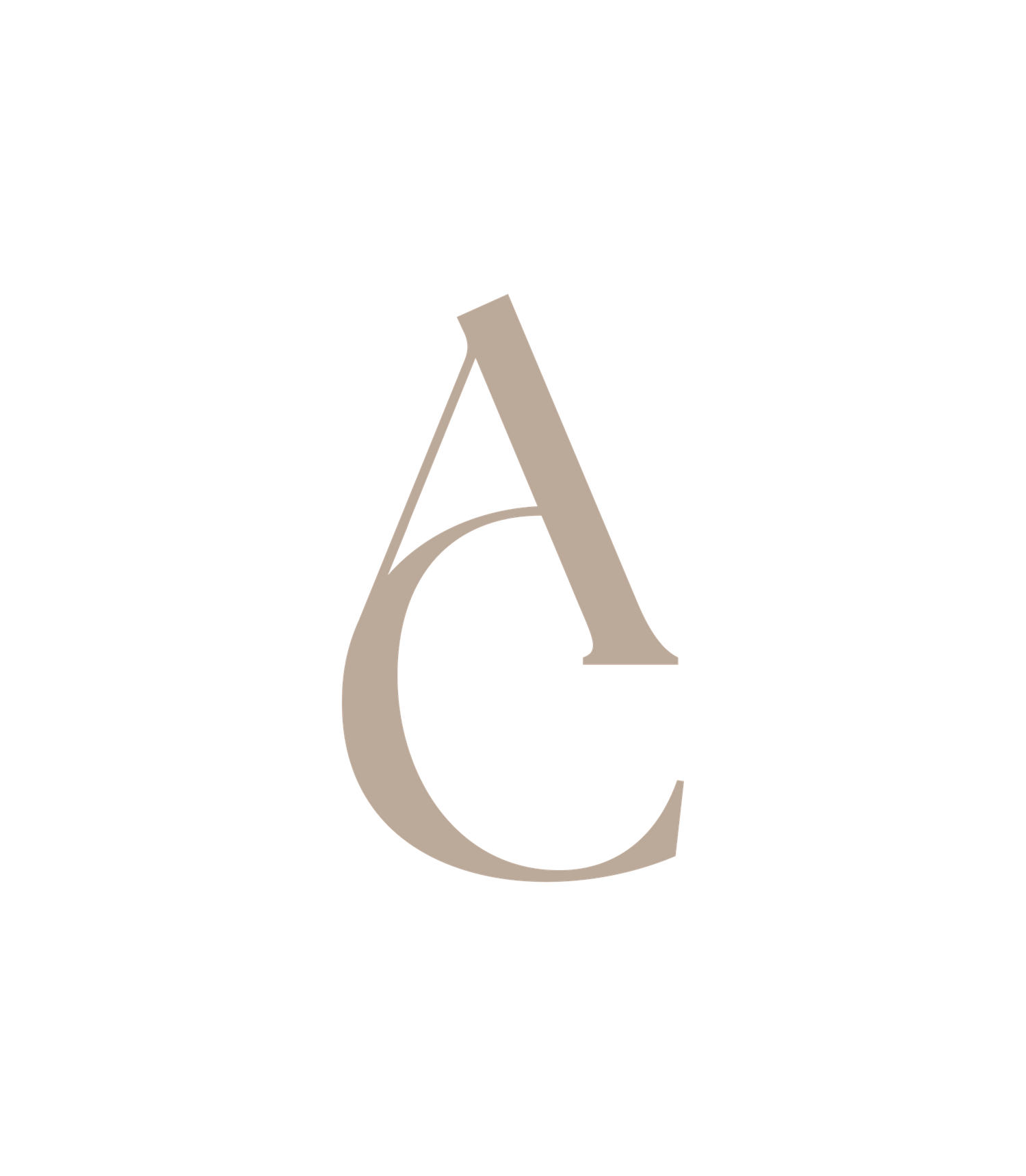 Elegant AC monogram logo in warm taupe serif font on white background.