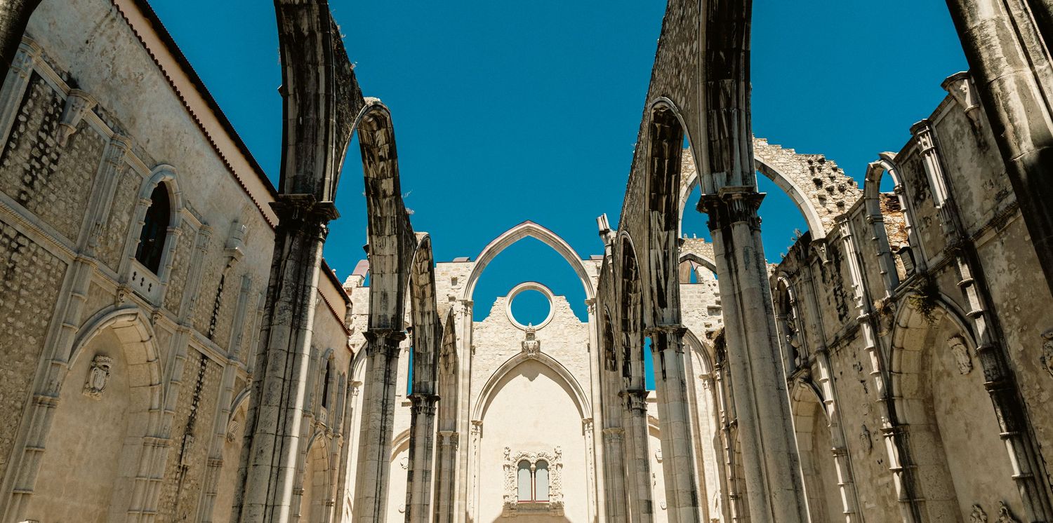 cinematic image of a abandoned church in portugal
