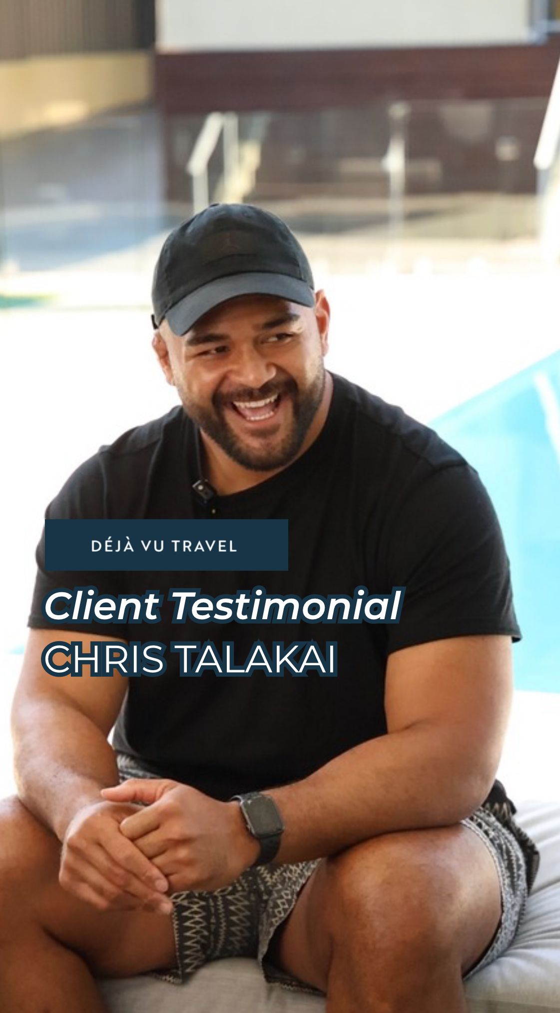 A travel testimonial screenshot featuring an endorsement for Déja Vu Travel services.