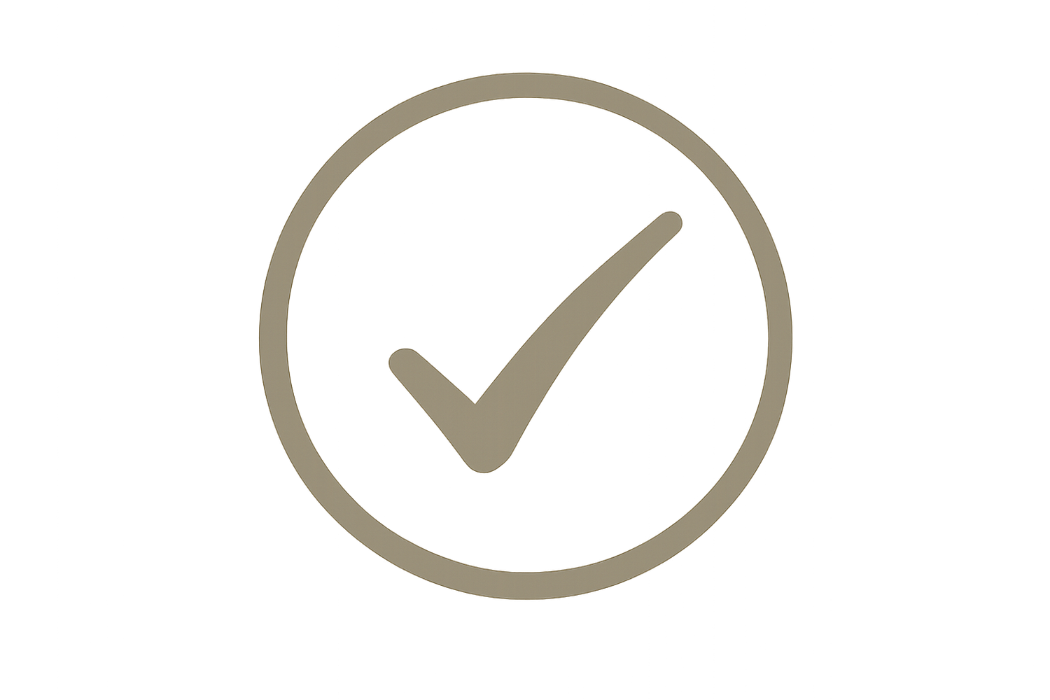 A simple checkmark icon inside a circle rendered in muted beige tones on a white background.