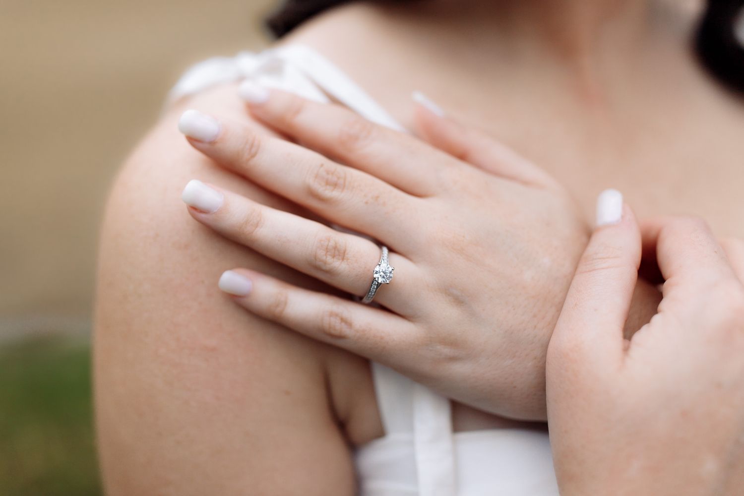Engagement ring detail photo by Jessica Rose Photography, Janesville WI — romantic engagement photography.