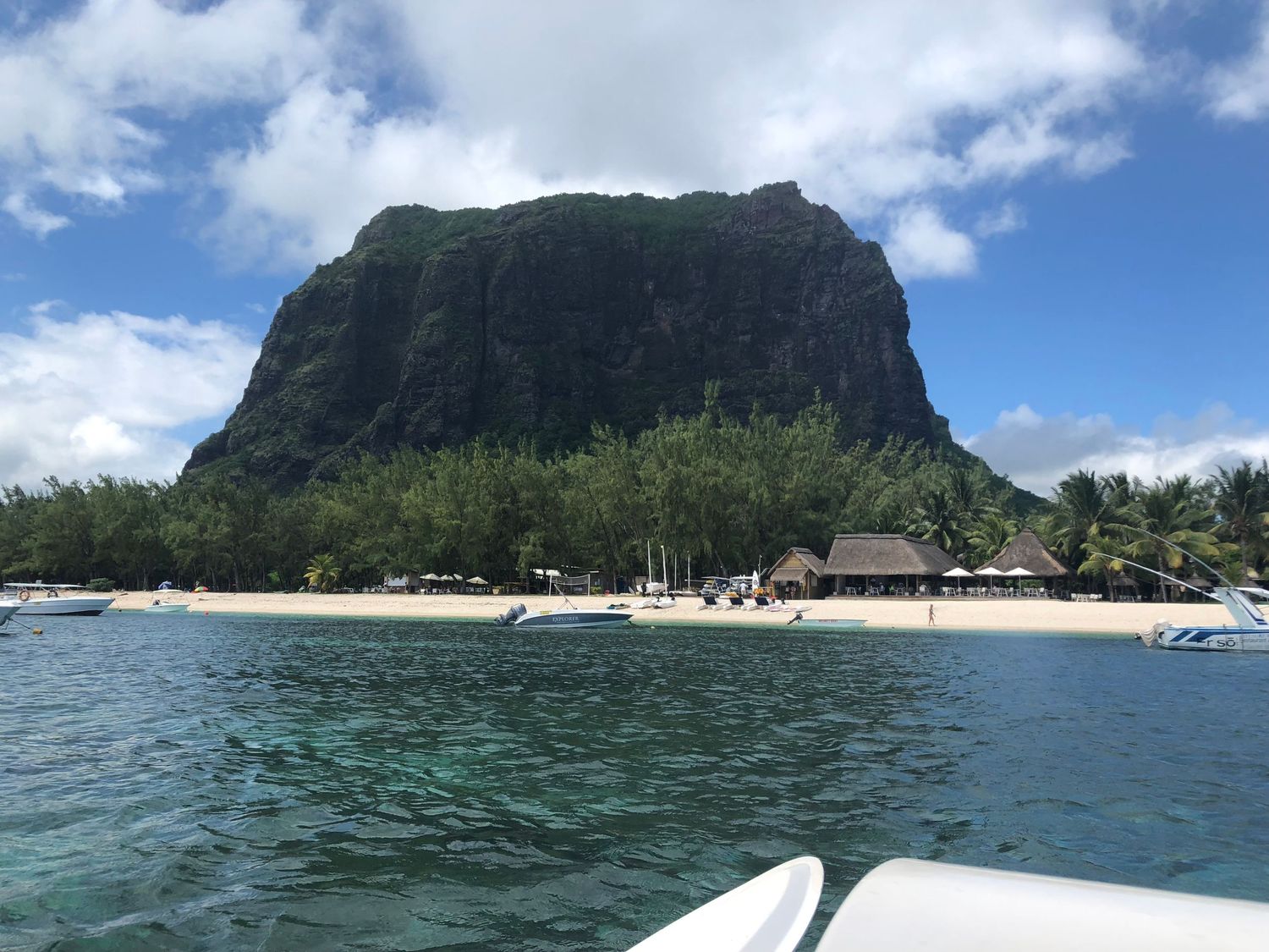 Le Morne Brabant mountain rising above the turquoise waters of Mauritius.