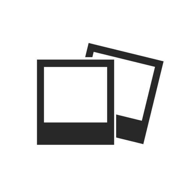 Two overlapping polaroid photo frames icon in black silhouette style on white background.