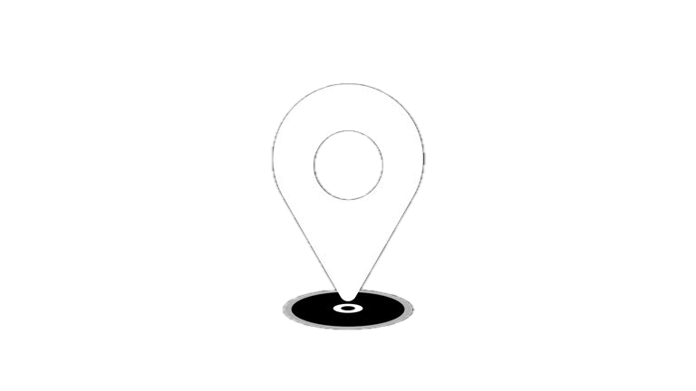 White map pin location marker icon with black shadow base on white background.