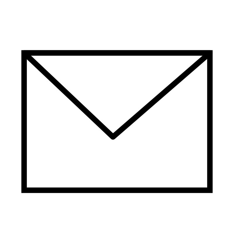 Simple black and white envelope icon with triangular flap, ideal for email or contact us symbols.
