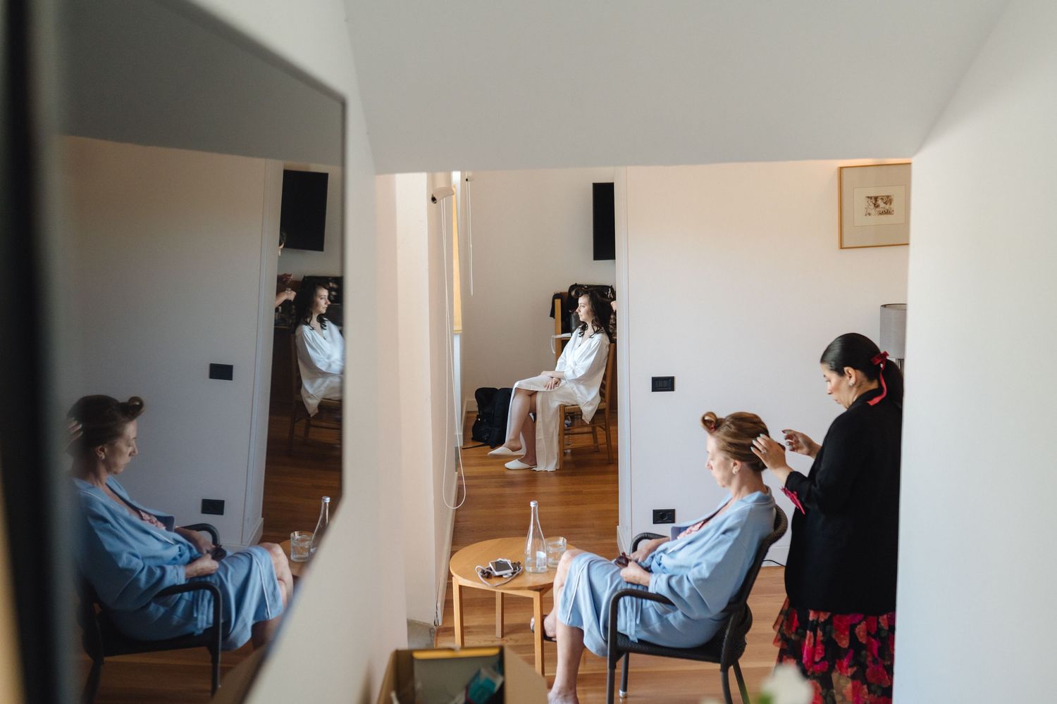 Interior preparation room with white walls and natural lighting.