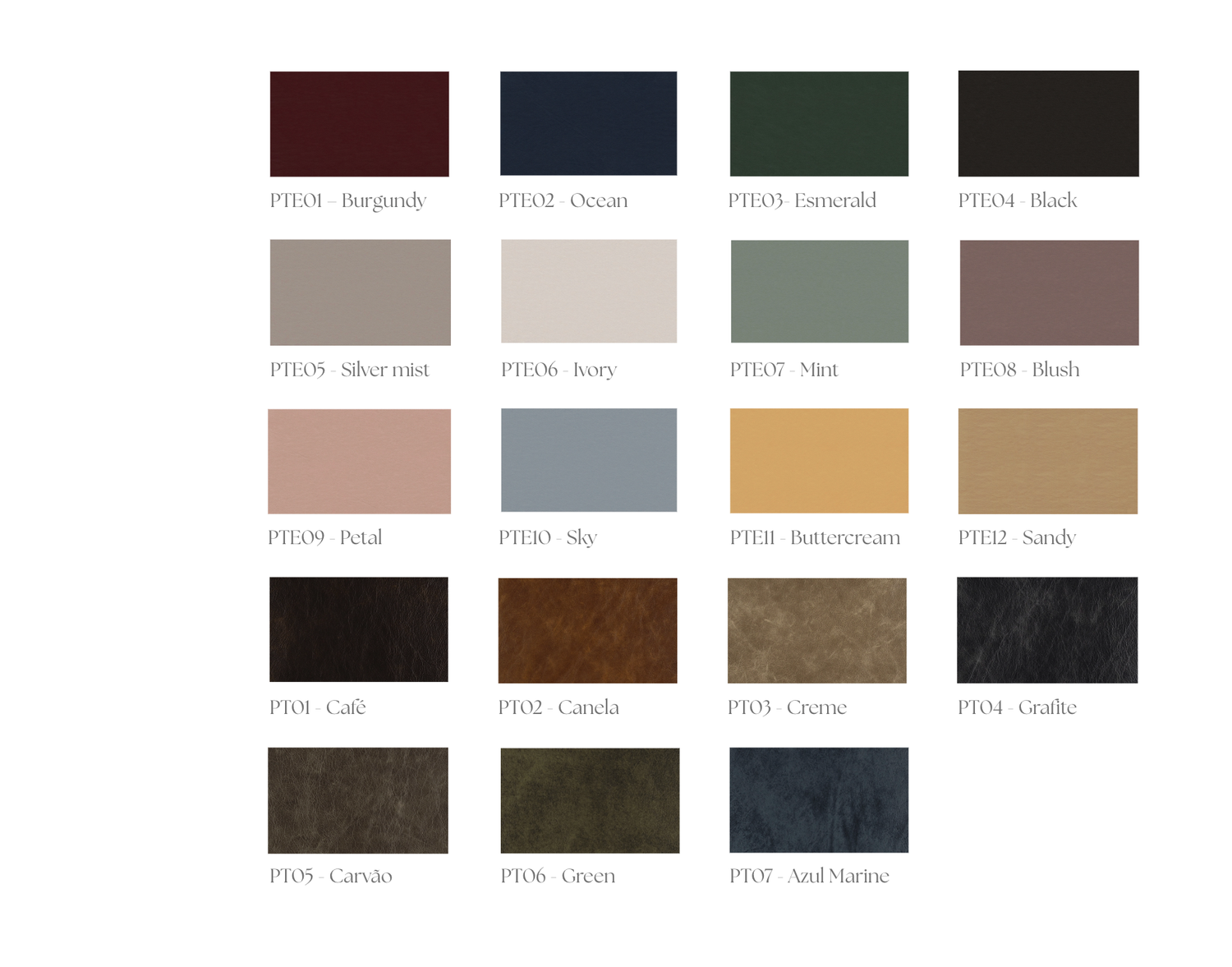 A color swatch palette showing various shades of brown, black, navy blue and olive green tones arranged in rows.