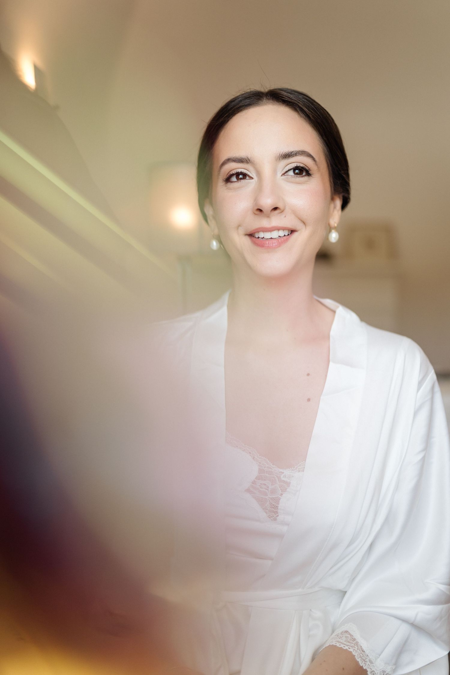 Bright sequence of morning preparation shots in white robe with soft lighting.