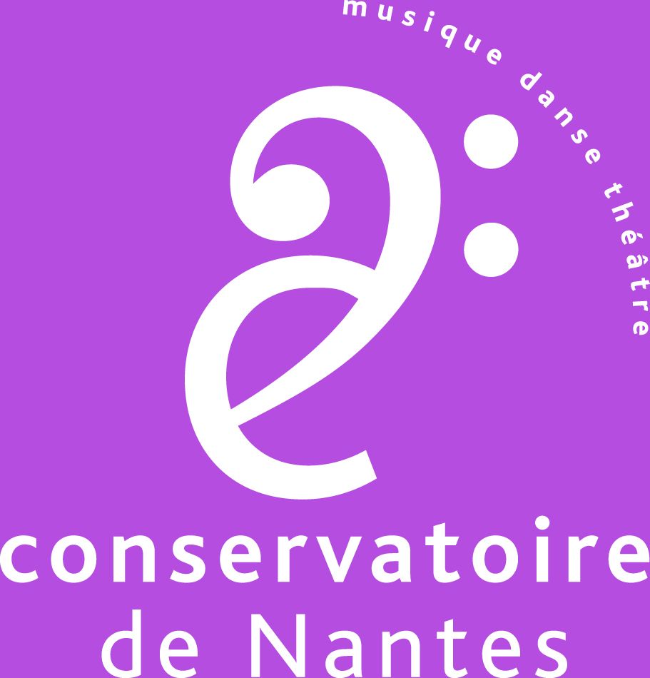 Conservatoire de Nantes logo featuring music dance and theatre on a purple background.
