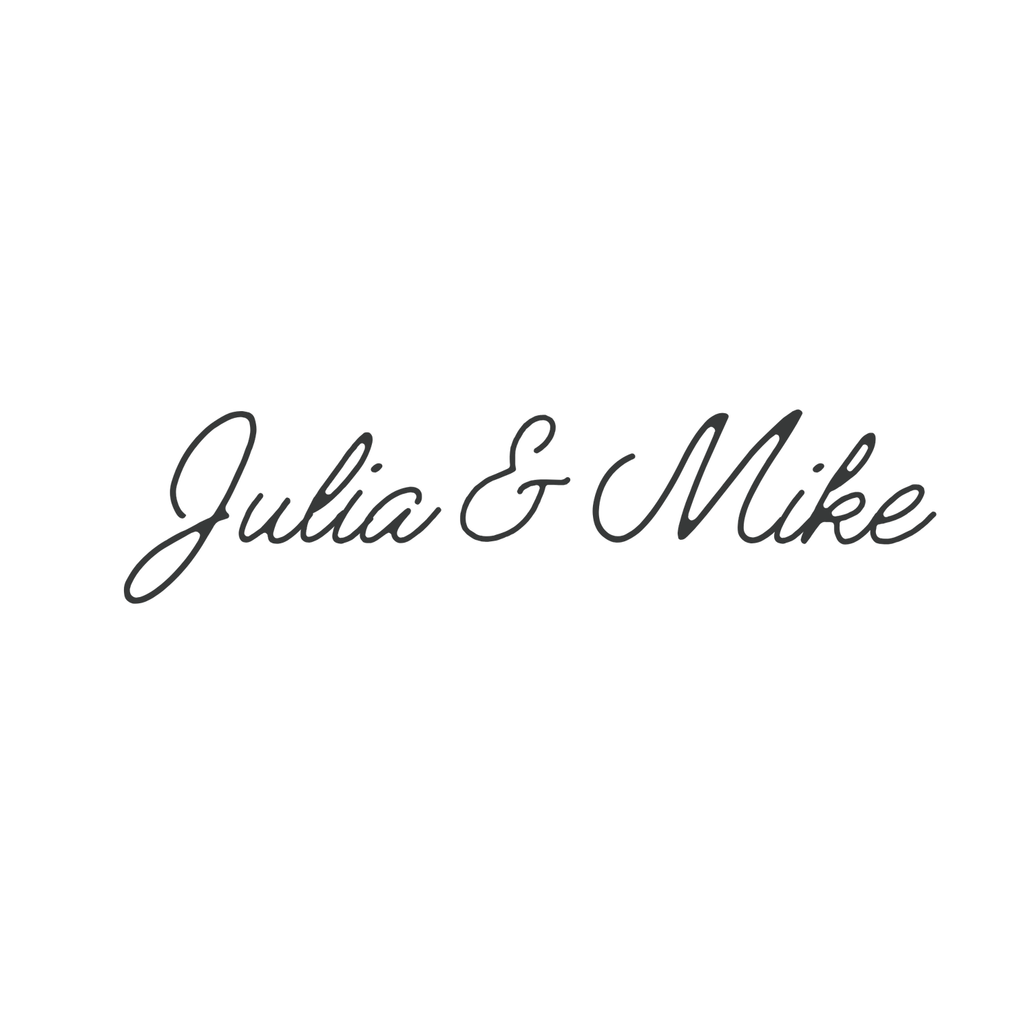 Elegant cursive script logo reading Julia & Mike in dark gray handwritten style font on white background.
