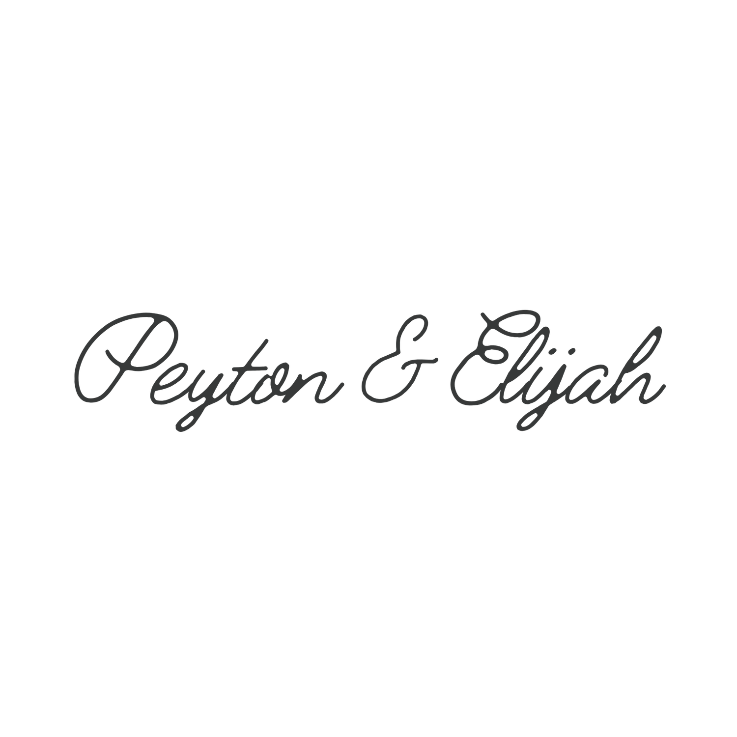 Elegant cursive script logo reading Peyton & Elijah in dark gray on white background.