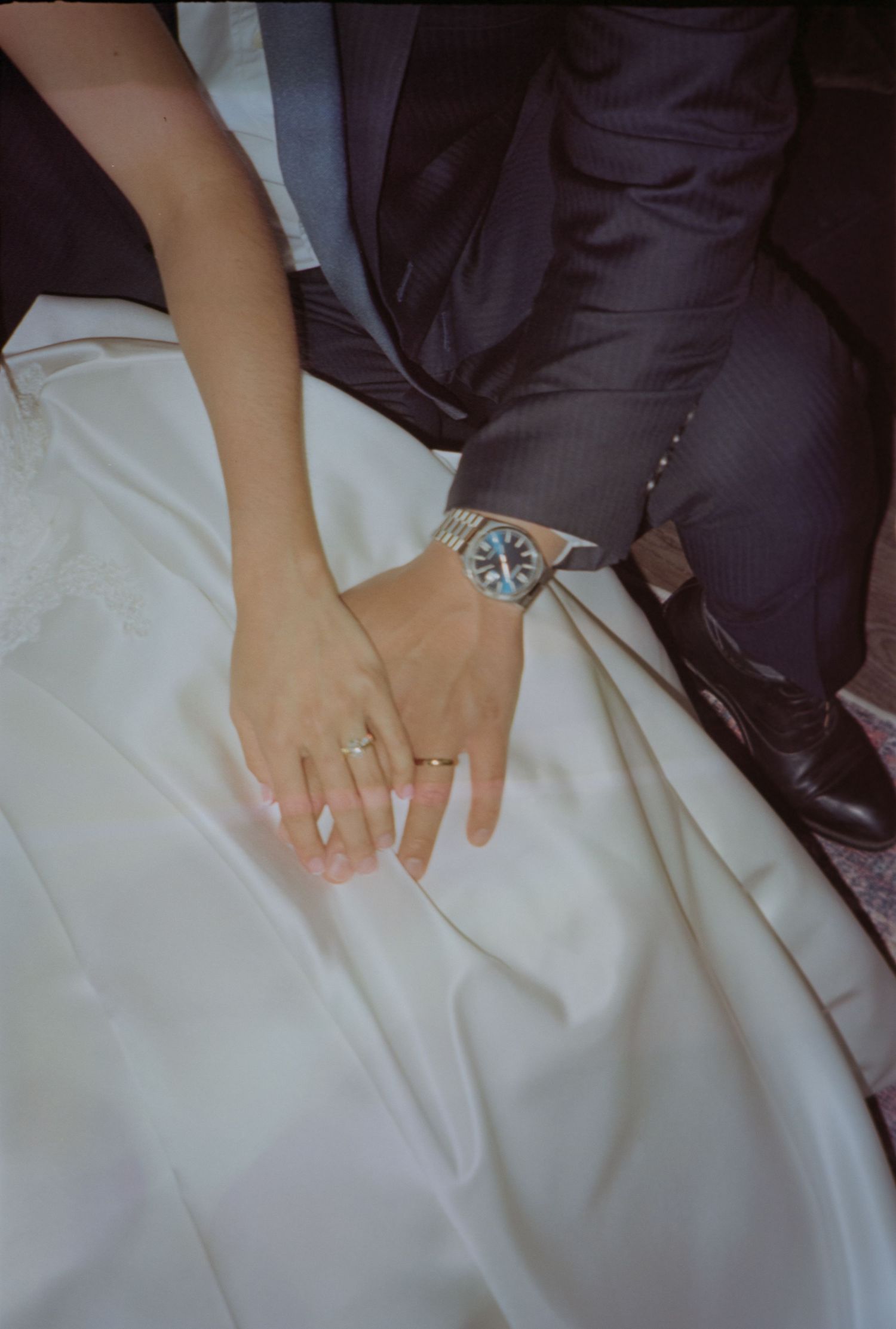 35mm film wedding photography of bride and groom rings in New York