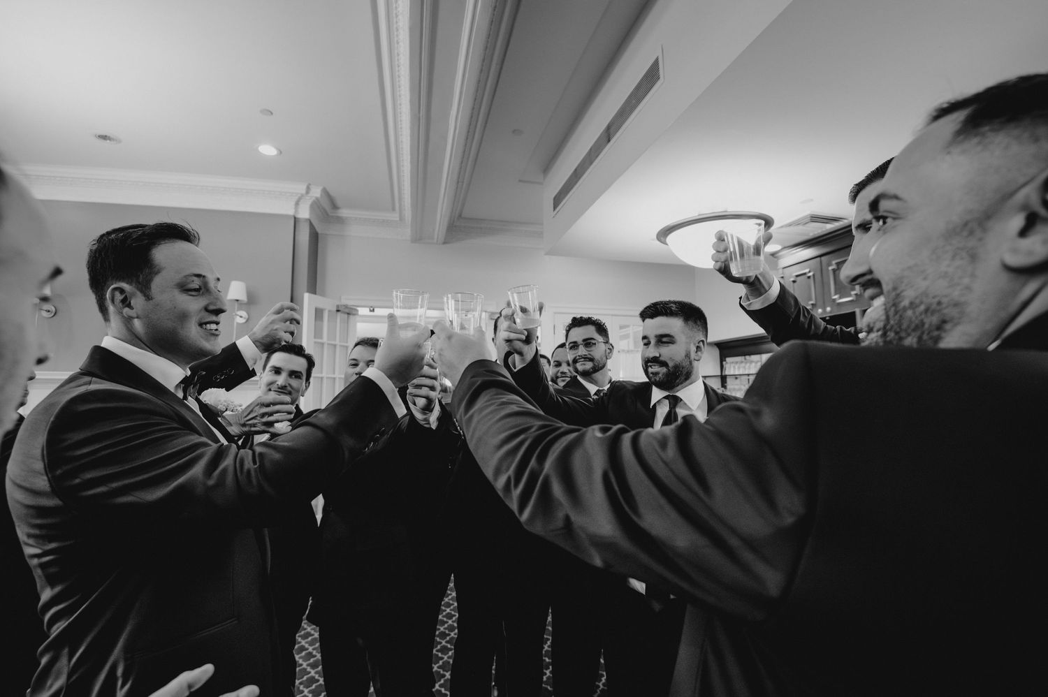 Grooms Wedding Photo Sharing a Drink at Inwood Country Club, Long Island