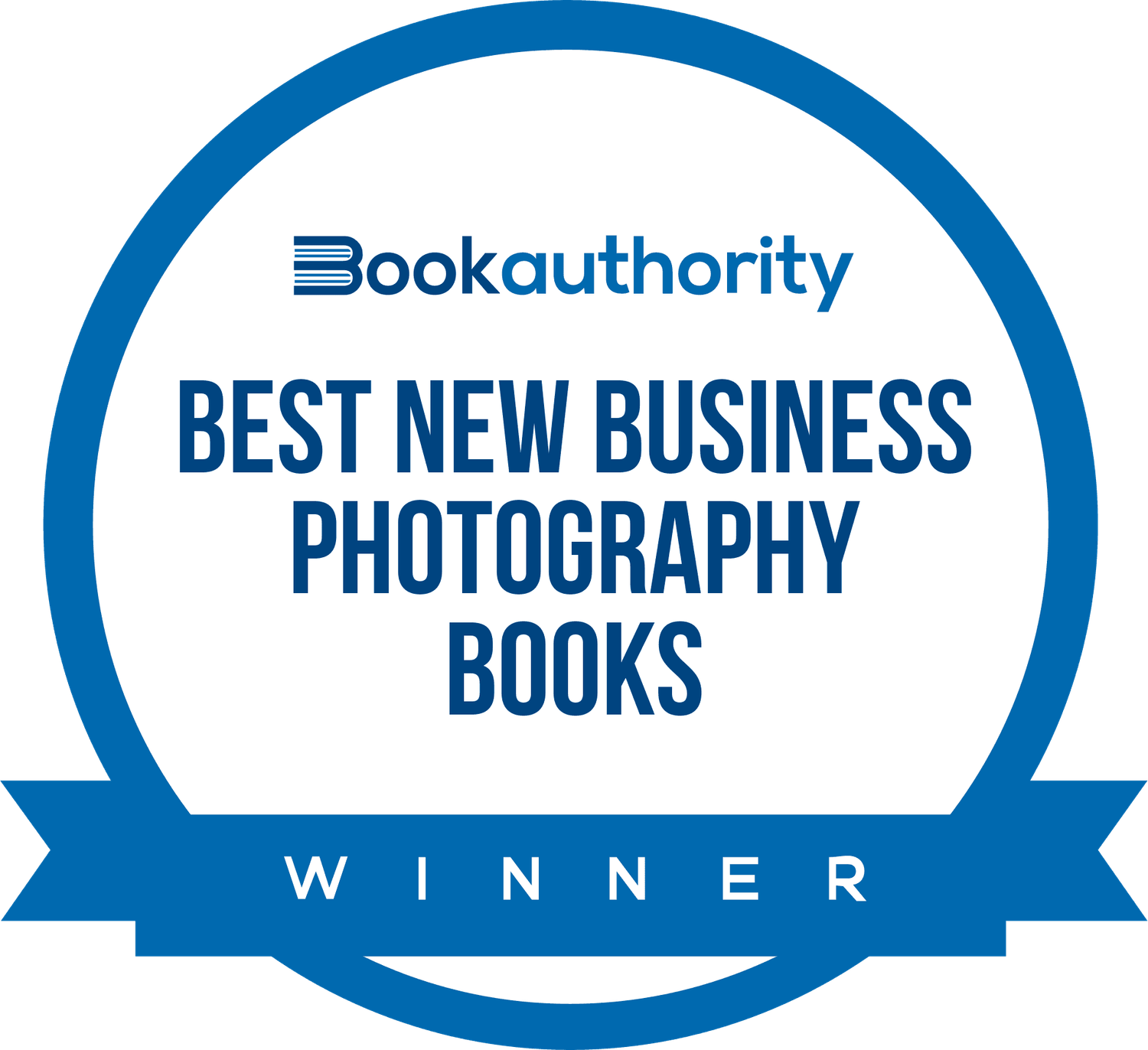 A series of blue and white badge or seal designs showing book award labels arranged in a horizontal row.