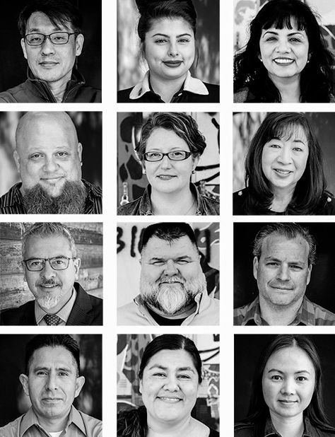 Staff Headshots collage black and white closeups of college faculty
