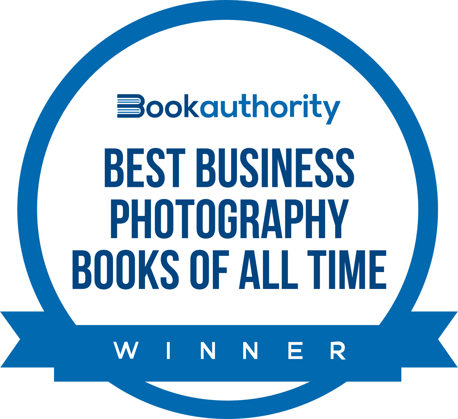 A blue and white award badge for Book Authority's Best Business Photography Books of All Time winner.