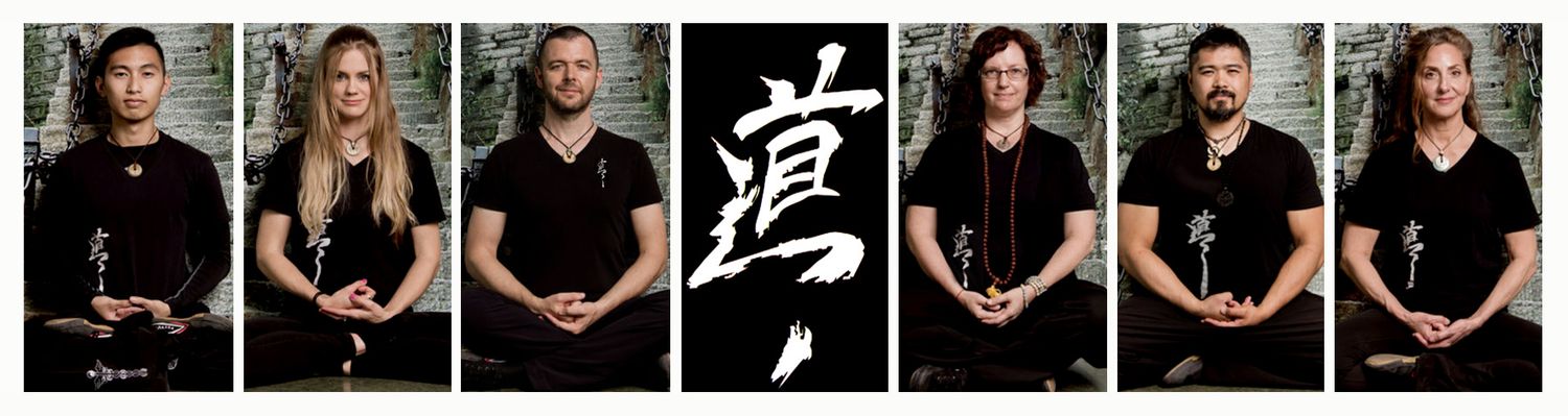 Business branding team headshots individual portraits of Zen Wellness instructors wearing black uniforms and sitting cross legged