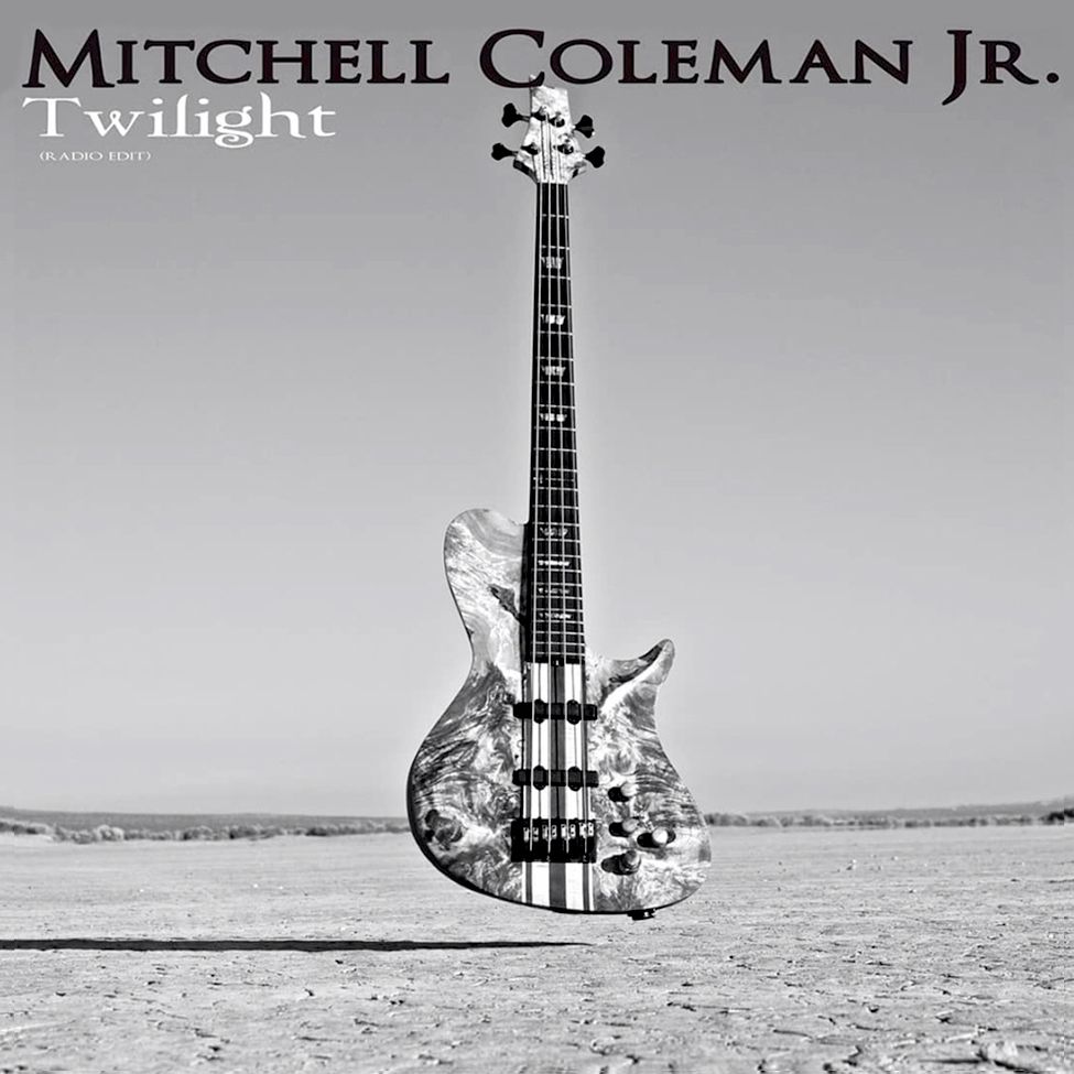 Single Cover Original Artwork Musician Mitchell Coleman Jr Title Twighlight black and white image guitar floating upright in desert