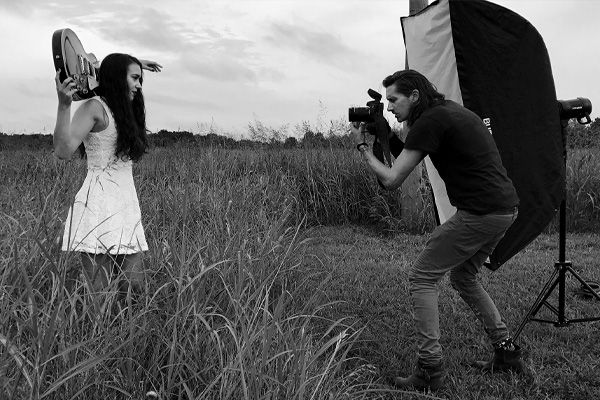 Country Music Photography Nashville Behind the Scenes Photo Mark Maryanovich photographing Leanne Pearson black and white