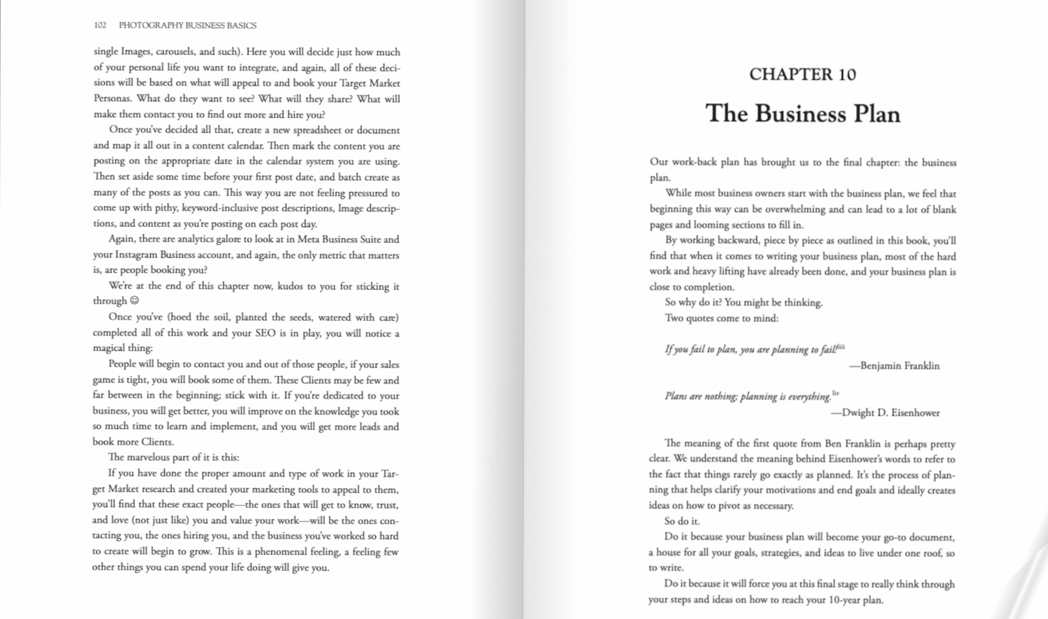 A book chapter title page showing Chapter 19 'The Business Plan' with text content visible on both pages.