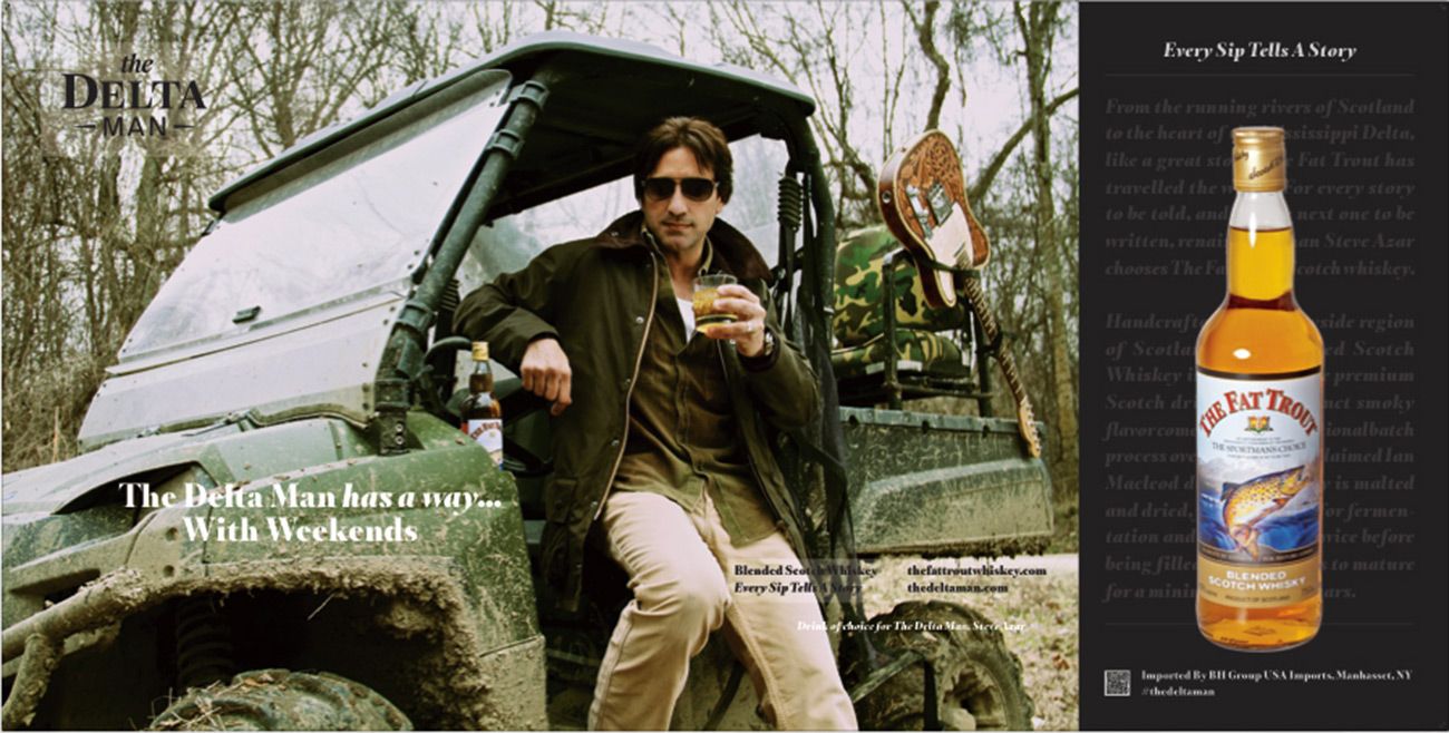 Branding photography Steve Azar The Delta Man Fat Trout Whisky sitting on Gater
