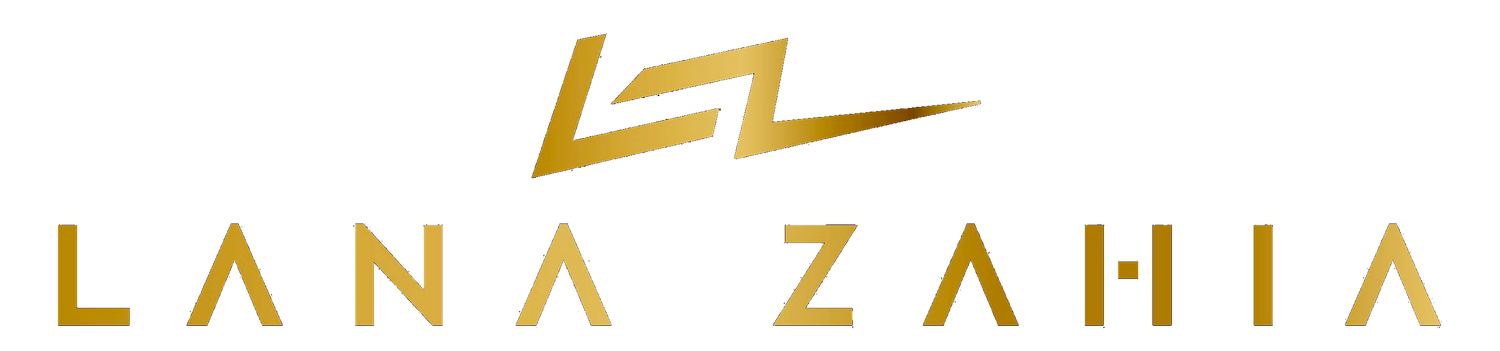 Personal Branding logo Lana Zahia name in block letters beneath jagged letters L and Z