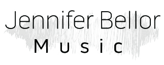 Logo for Jennifer Bellor Music name against grayscale sound wave