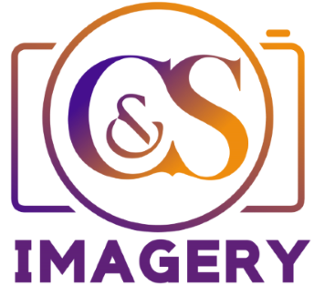 Purple and orange photography logo design with camera icon and C&S Imagery text.