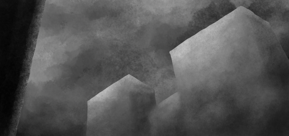 Two compositions of a few tall buildings from a worms-eye view. In a greyscale value.